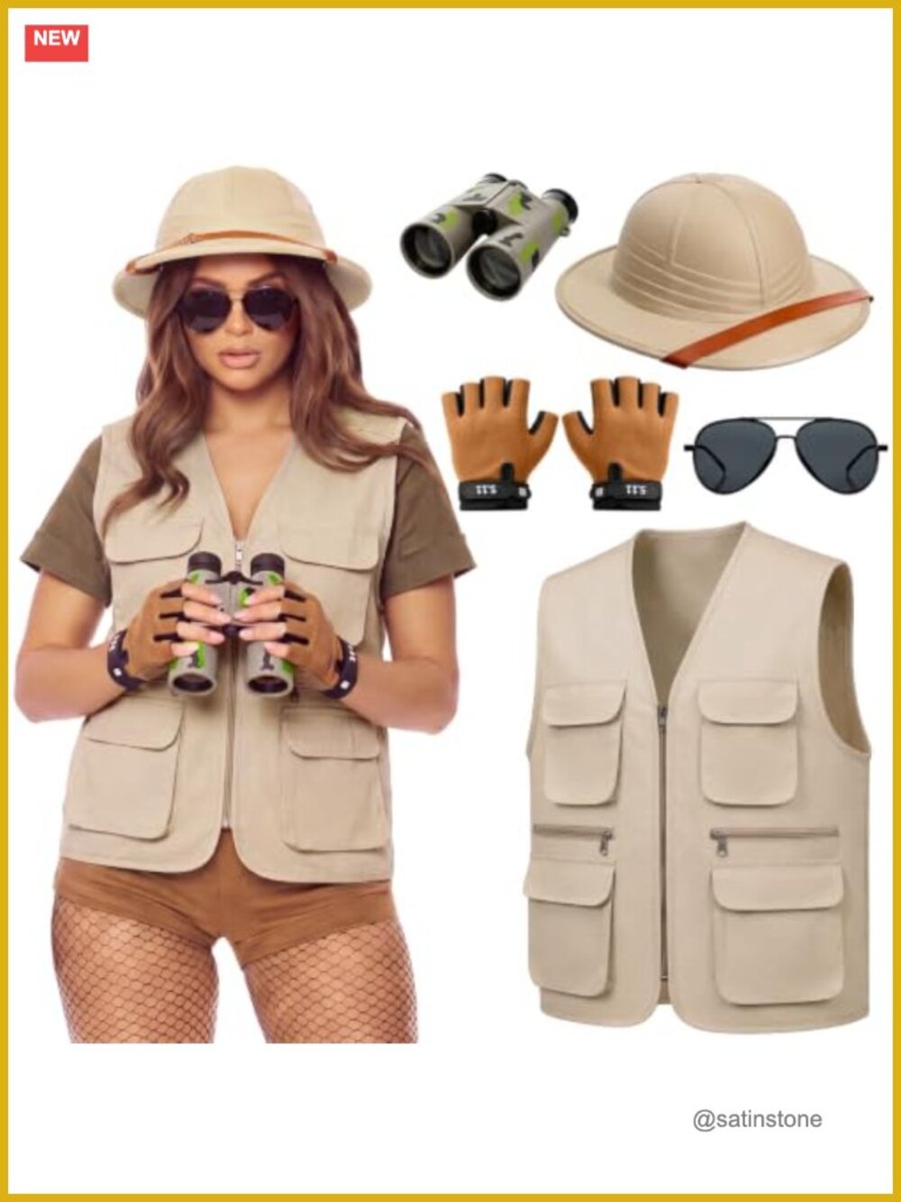 5 Pc Safari Costume Set M Fishing Vest Explorer Hat Zookeeper Outfit
